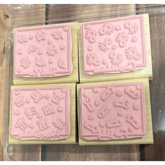 STAMPIN' UP! FABULOUS FOUR Wood Mounted Rubber Stamp SET BABY BIRTHDAY CONGRATS - Picture 5 of 5